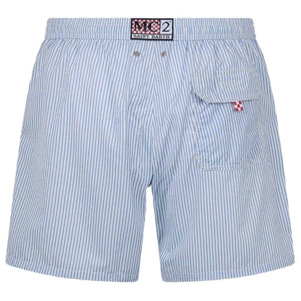 Light Blue Polyester Men's Swim Trunks