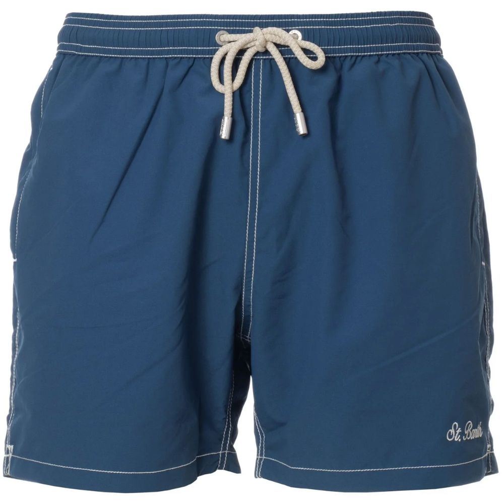 Blue Polyester Men Swim Trunk