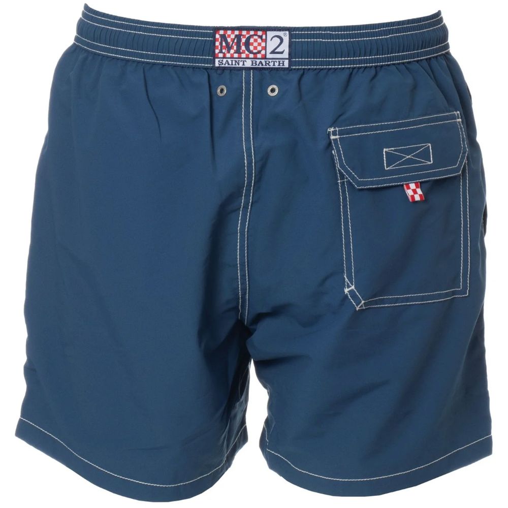 Blue Polyester Men Swim Trunk