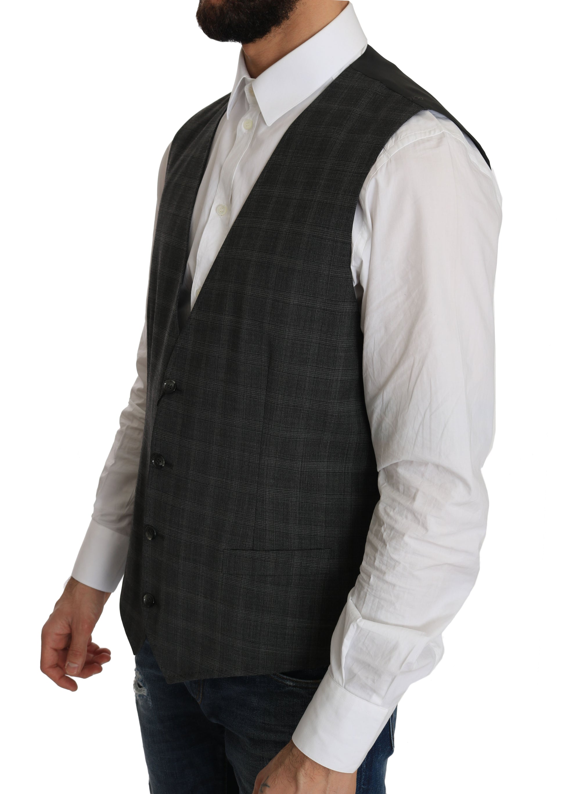 Elegant Checkered Wool Vest for the Urbane Man