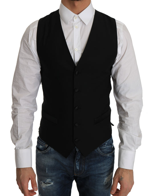 Sleek Black Wool Blend Formal Vest