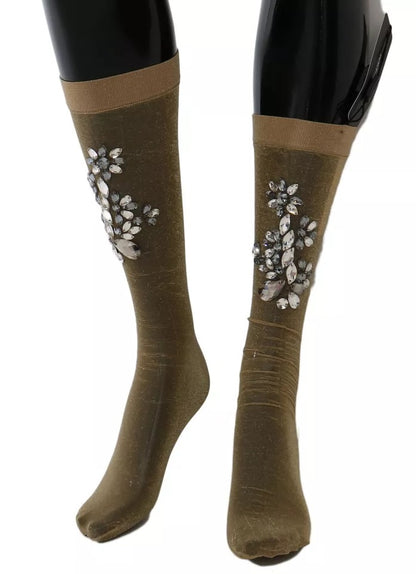 Gold Stretch Floral Clear Crystal Stocking Socks