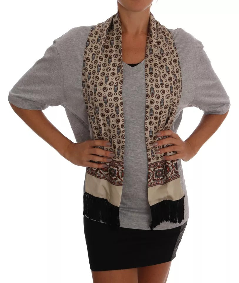 Gray Cotton Owl Silk Scarf Top T-shirt