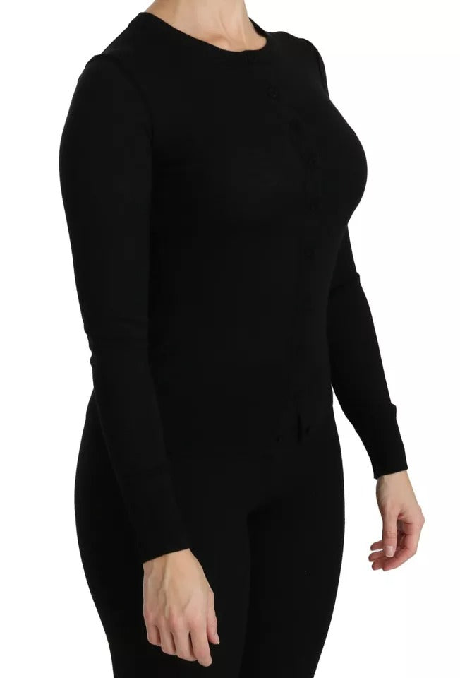 Black Virgin Wool Long Sleeve Top Blouse Top