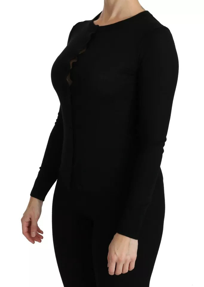 Black Virgin Wool Long Sleeve Top Blouse Top