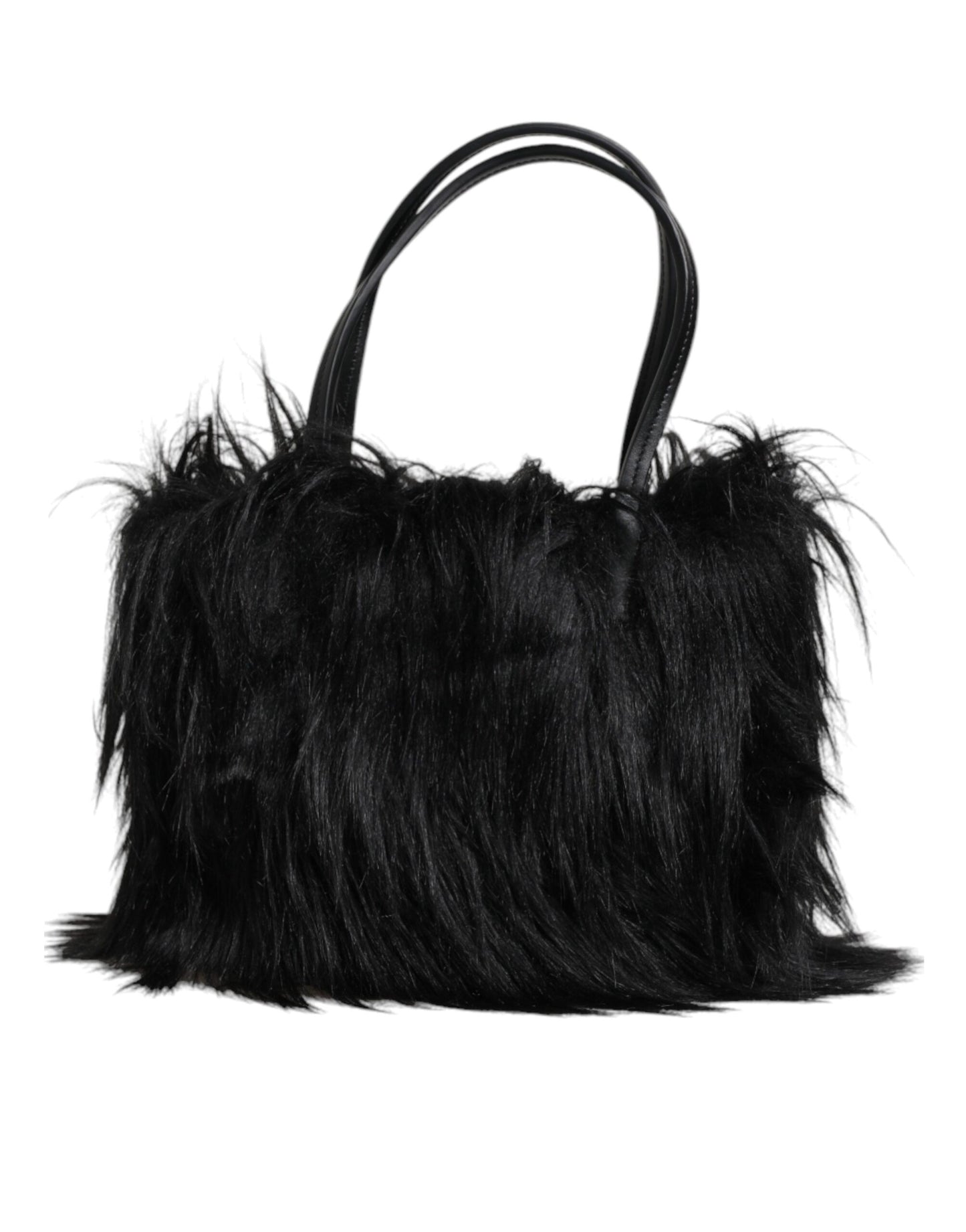 Black Fur Logo Plaque Double Handle Shoulder Bag