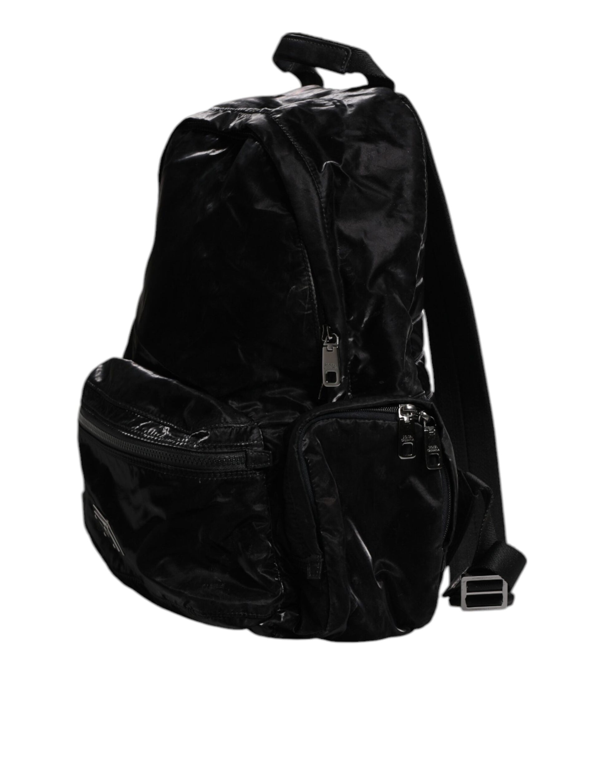 Black Nylon Logo Plaque Travel School Backpack Bag