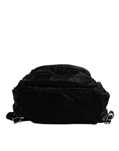 Black Nylon Logo Plaque Travel School Backpack Bag