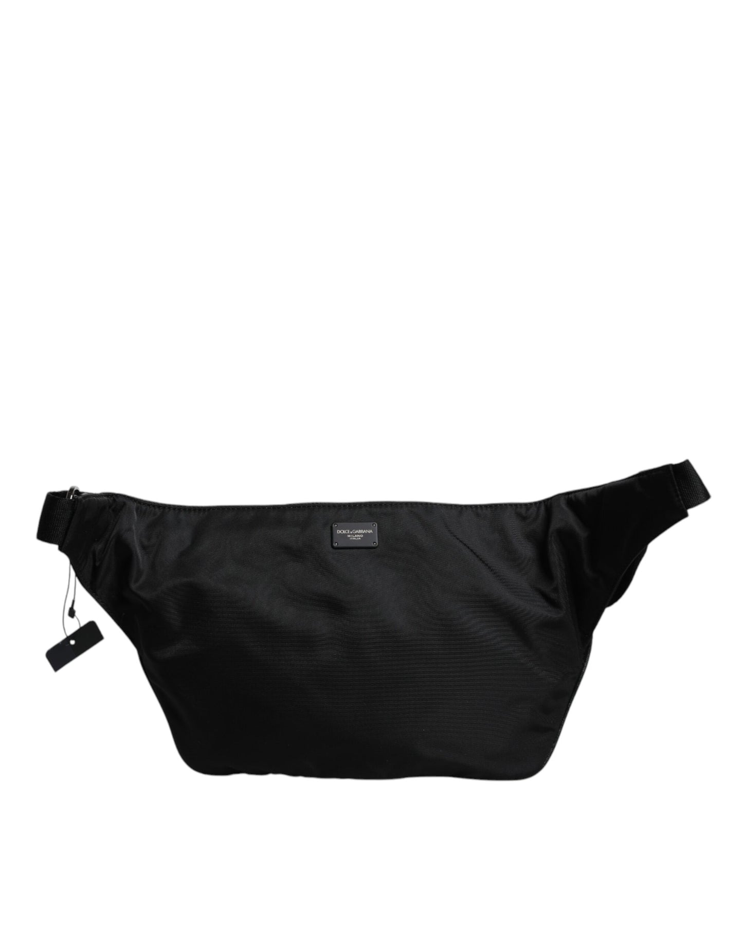 Black Nylon Logo Tape Belt Waist Fanny Pack Bag