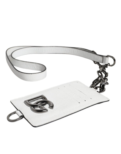 White Calf Leather Lanyard Logo Card Holder Wallet