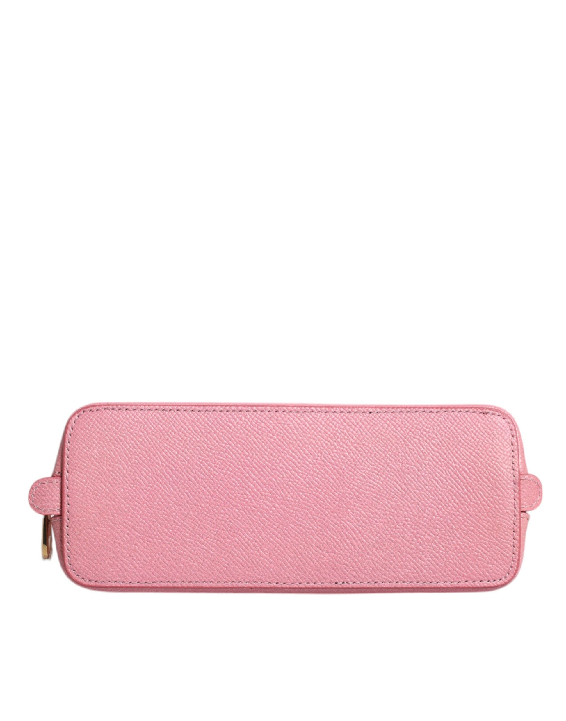 Pink Leather DG Logo Zip Around Hand Purse Pouch Wallet