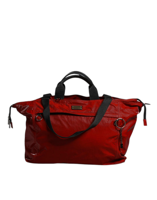 Red Nylon Calfskin Hand Shoulder Duffel Bag