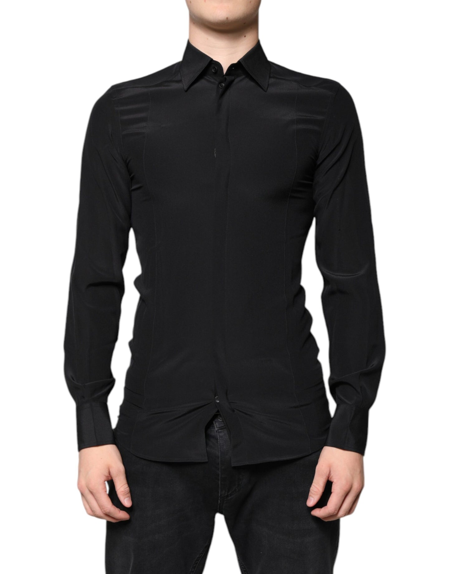 Black Silk Long Sleeves GOLD Dress Shirt