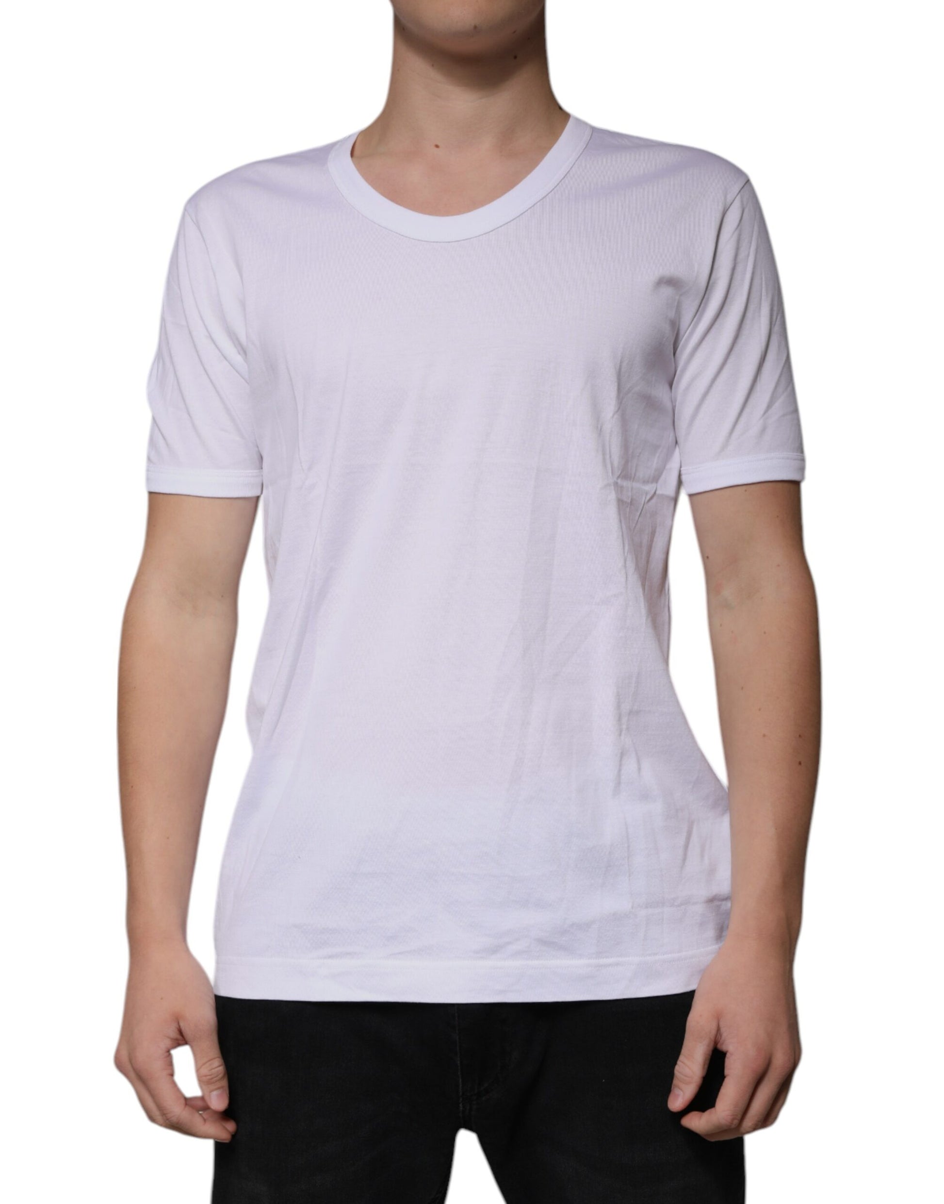 White Cotton Round Neck Short Sleeves T-shirt