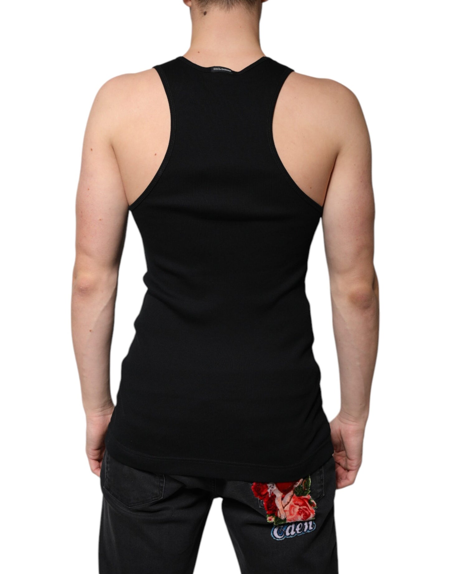 Black Cotton Sleeveless Round Neck Tank T-shirt