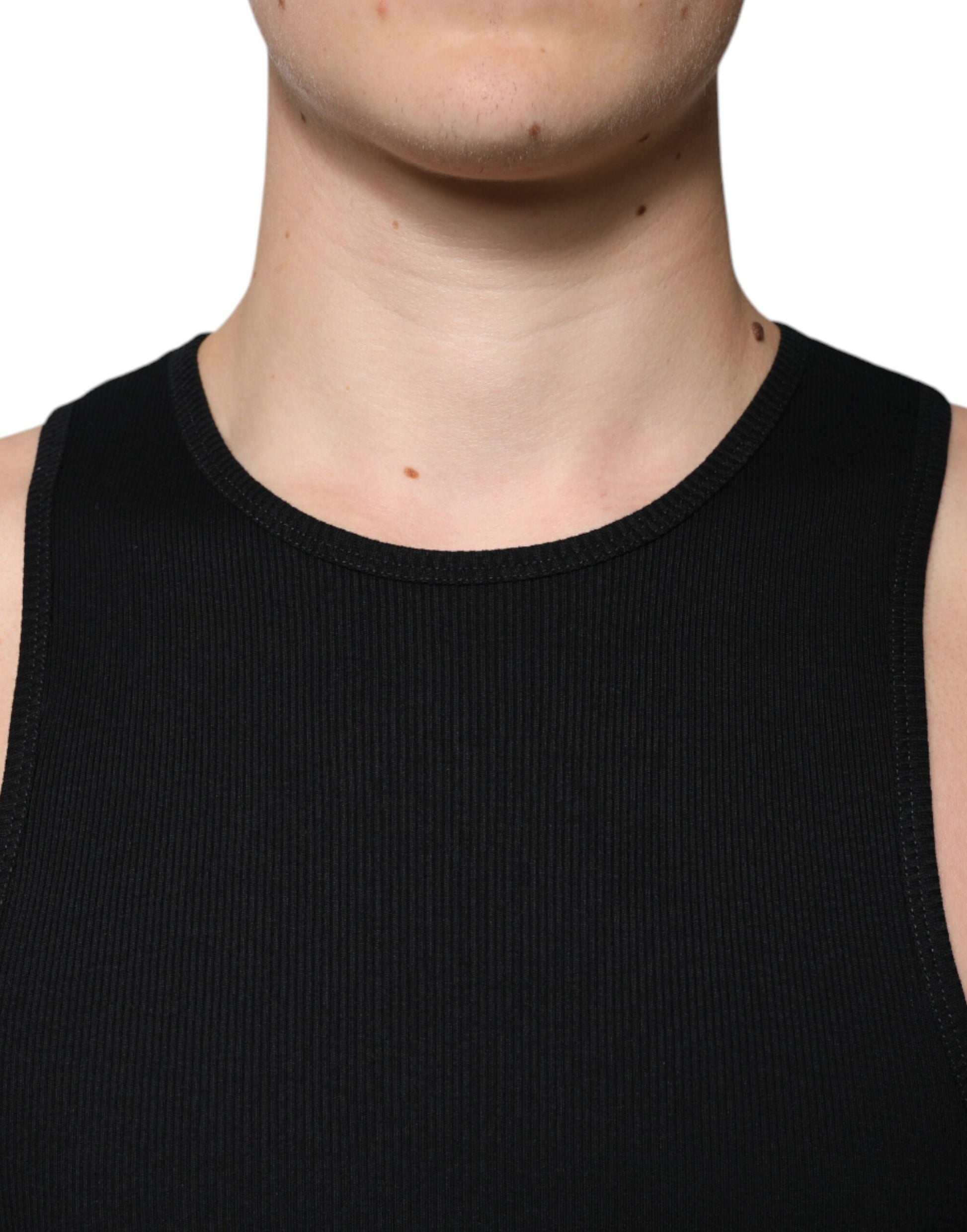 Black Cotton Sleeveless Round Neck Tank T-shirt