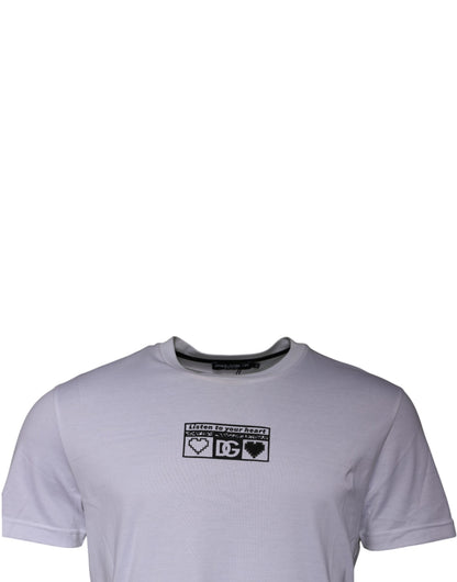 White Logo Print Cotton Crew Neck T-shirt