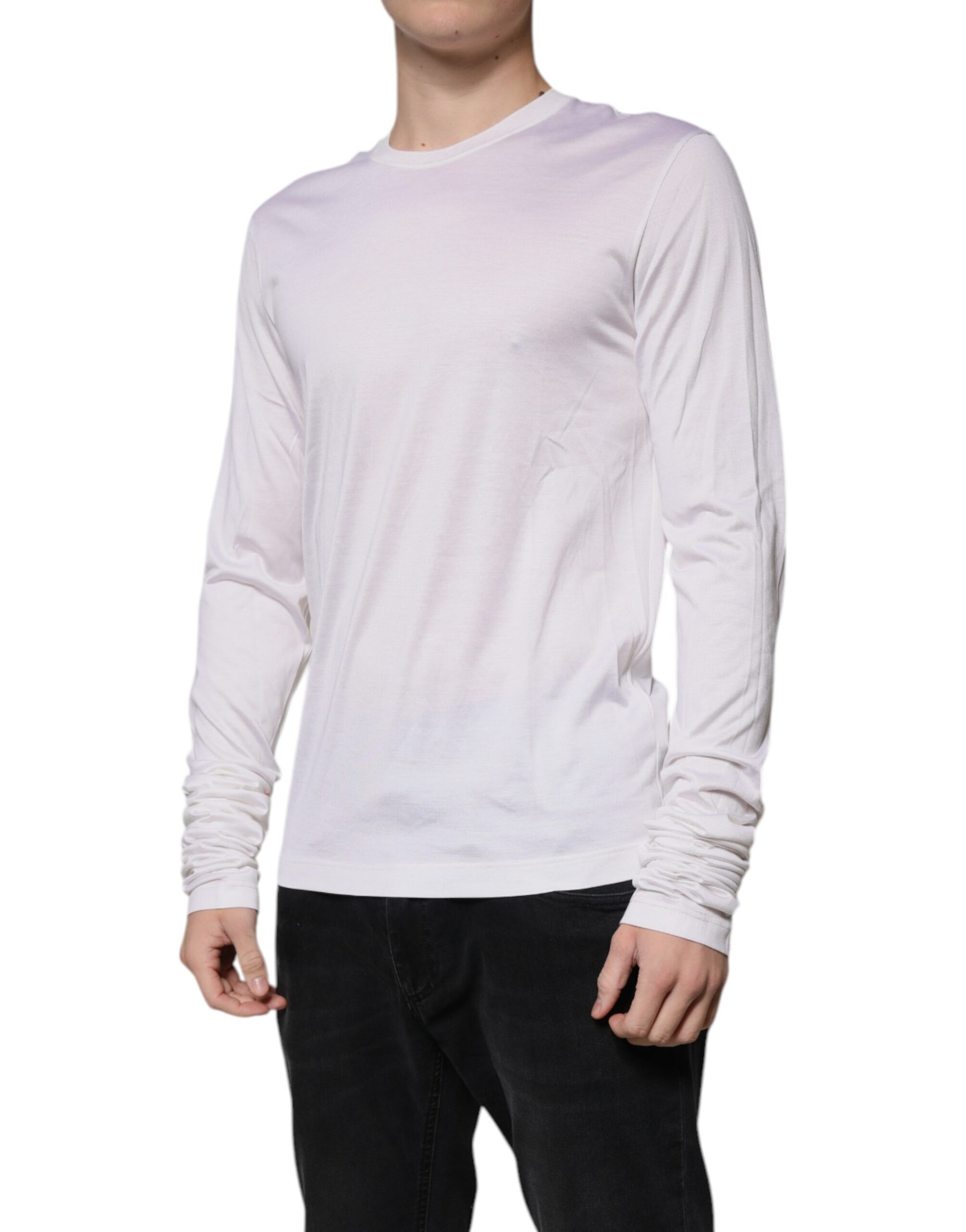 White Silk Crew Neck Men Pullover Sweater