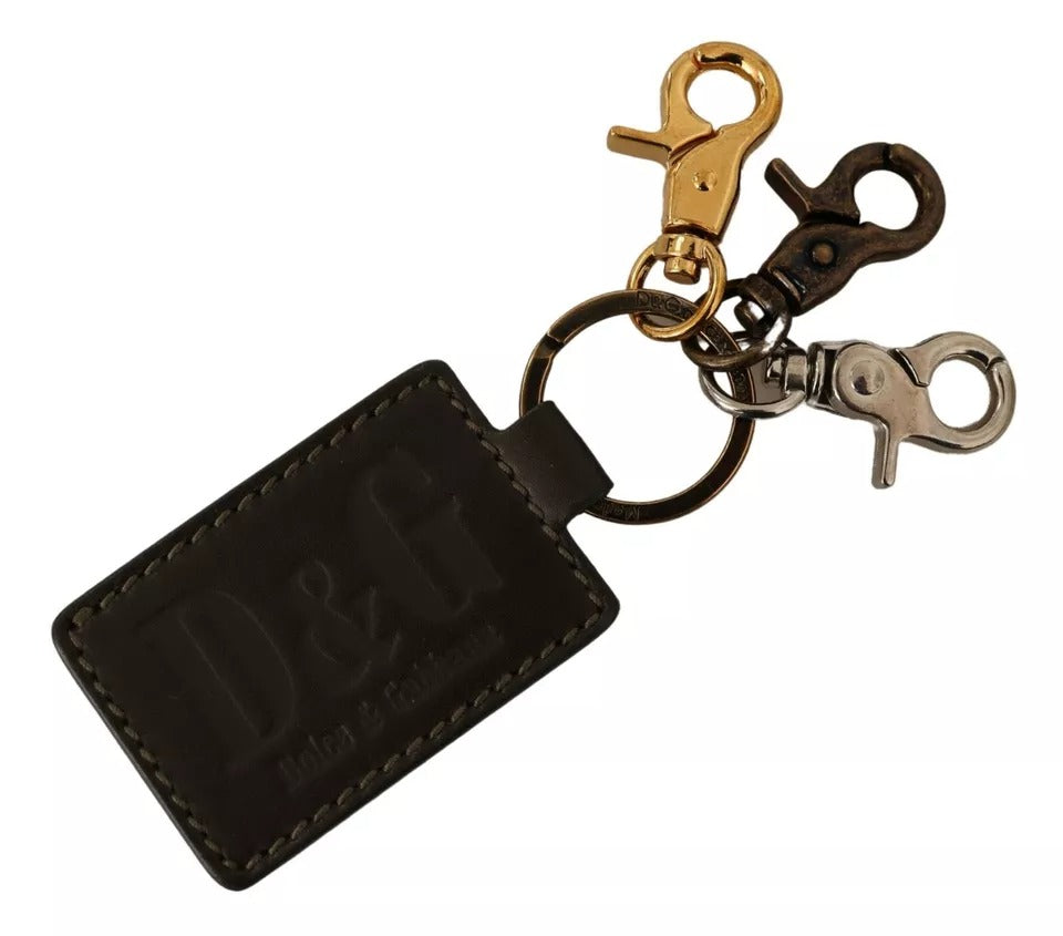 Green Leather D&G Logo Metal Ring Hook Keyring Keychain