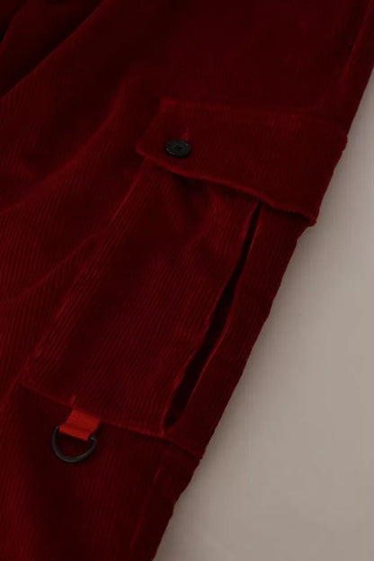 Red Corduroy Cotton Cargo Skinny Pants