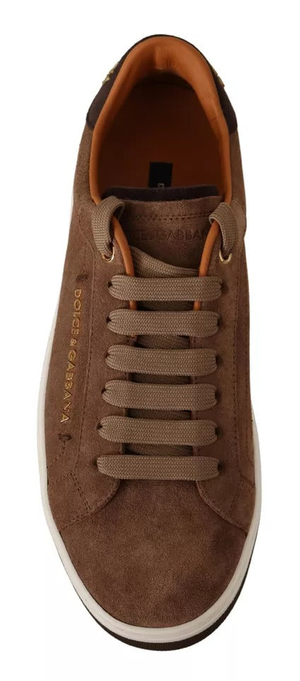 Brown Suede Logo Low Top Sneakers Men Shoes