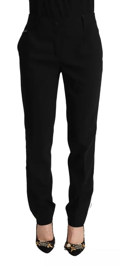 Black White Stripes Wool Tapered Pants