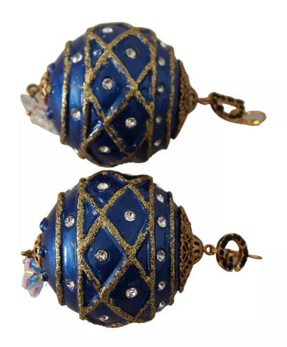 Gold Brass Blue Christmas Ball Crystal Hook Jewelry Earrings