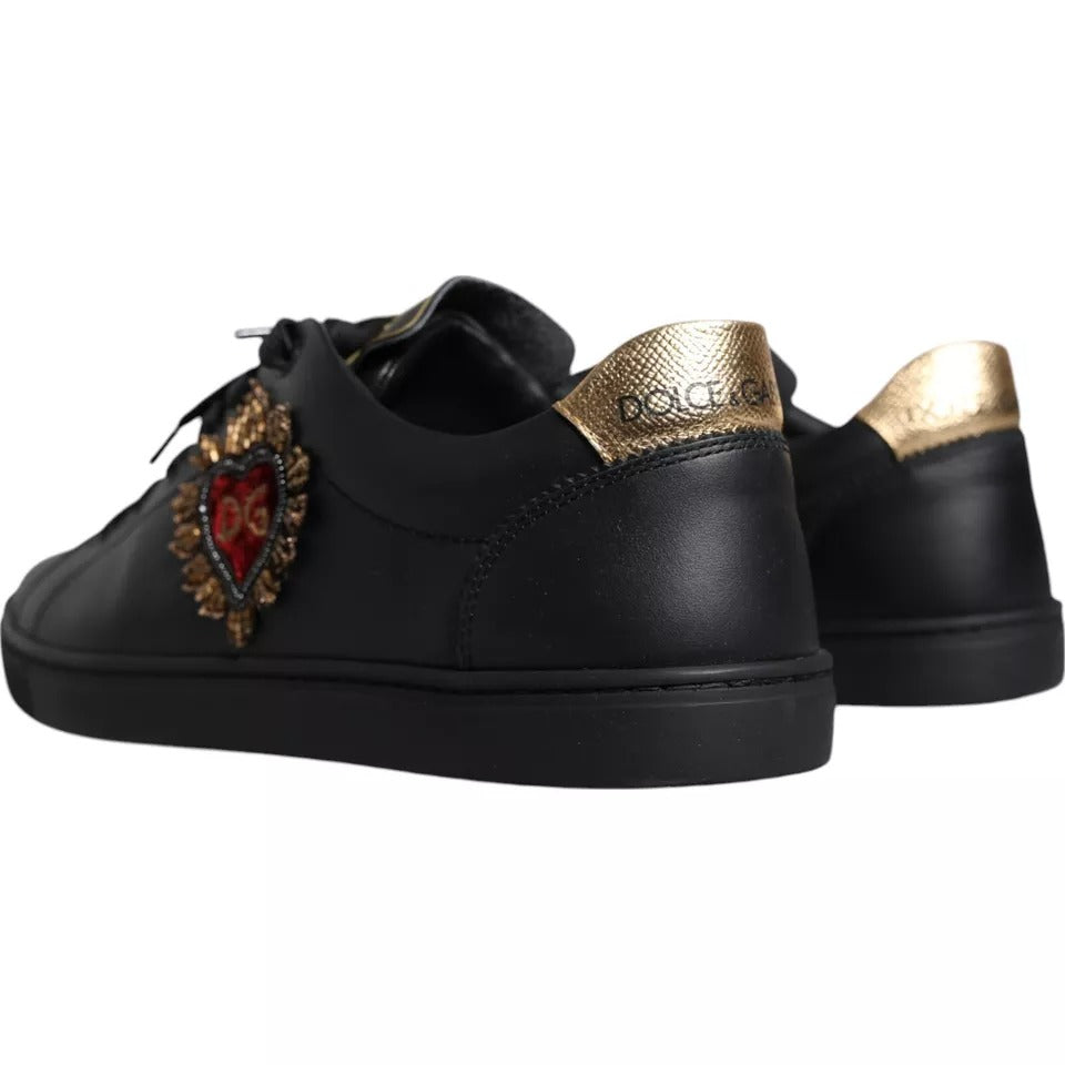 Black Leather Heart Low Top Sneaker Shoes