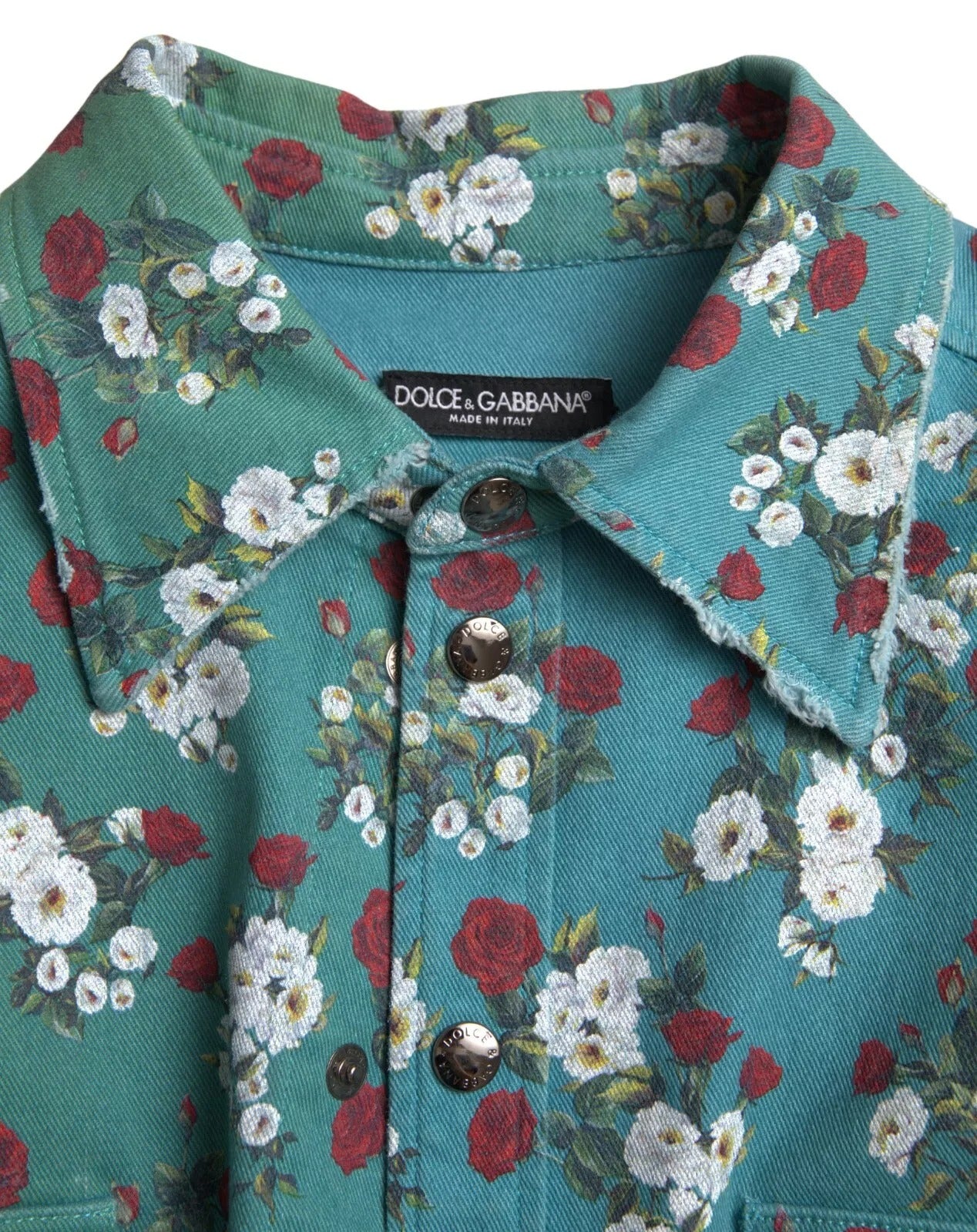 Blue Floral Cotton Button Down Denim Shirt