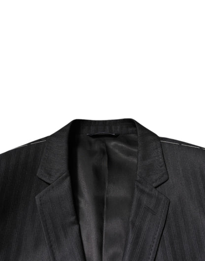 Black Stripe Wool Single Breasted Blazer