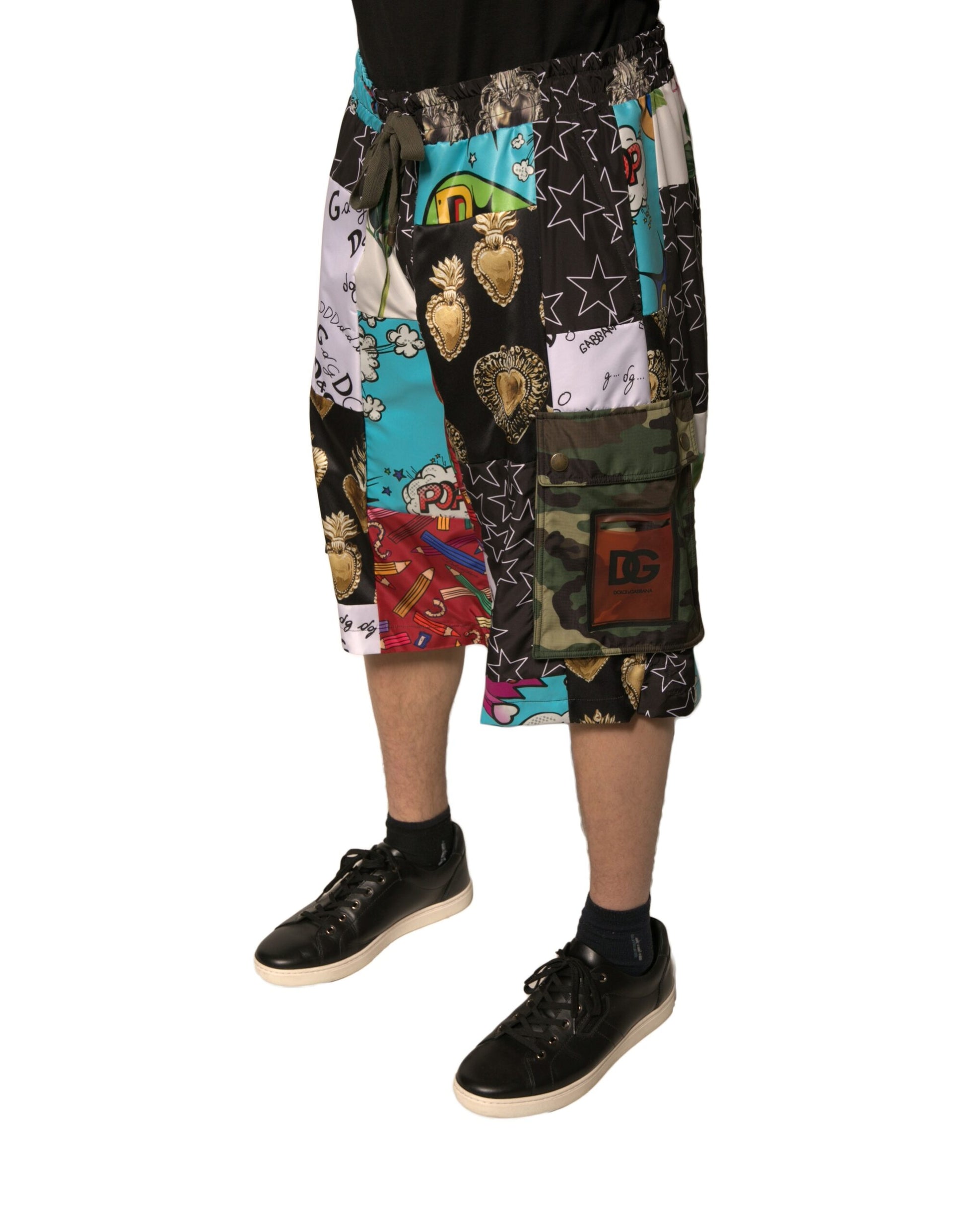 Multicolor Patchwork Cargo Bermuda Shorts