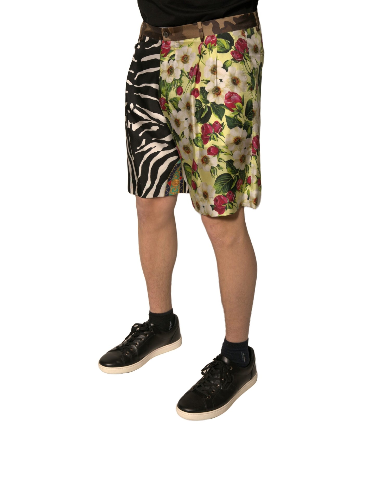 Multicolor Patchwork Silk Men Chino Shorts