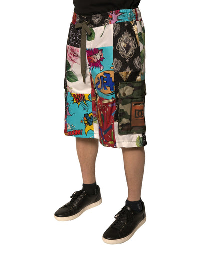 Multicolor Patchwork Cargo Bermuda Shorts