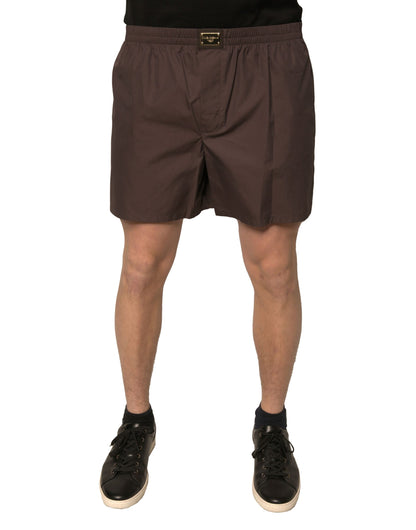 Brown Cotton Blend Men Mid Waist Shorts