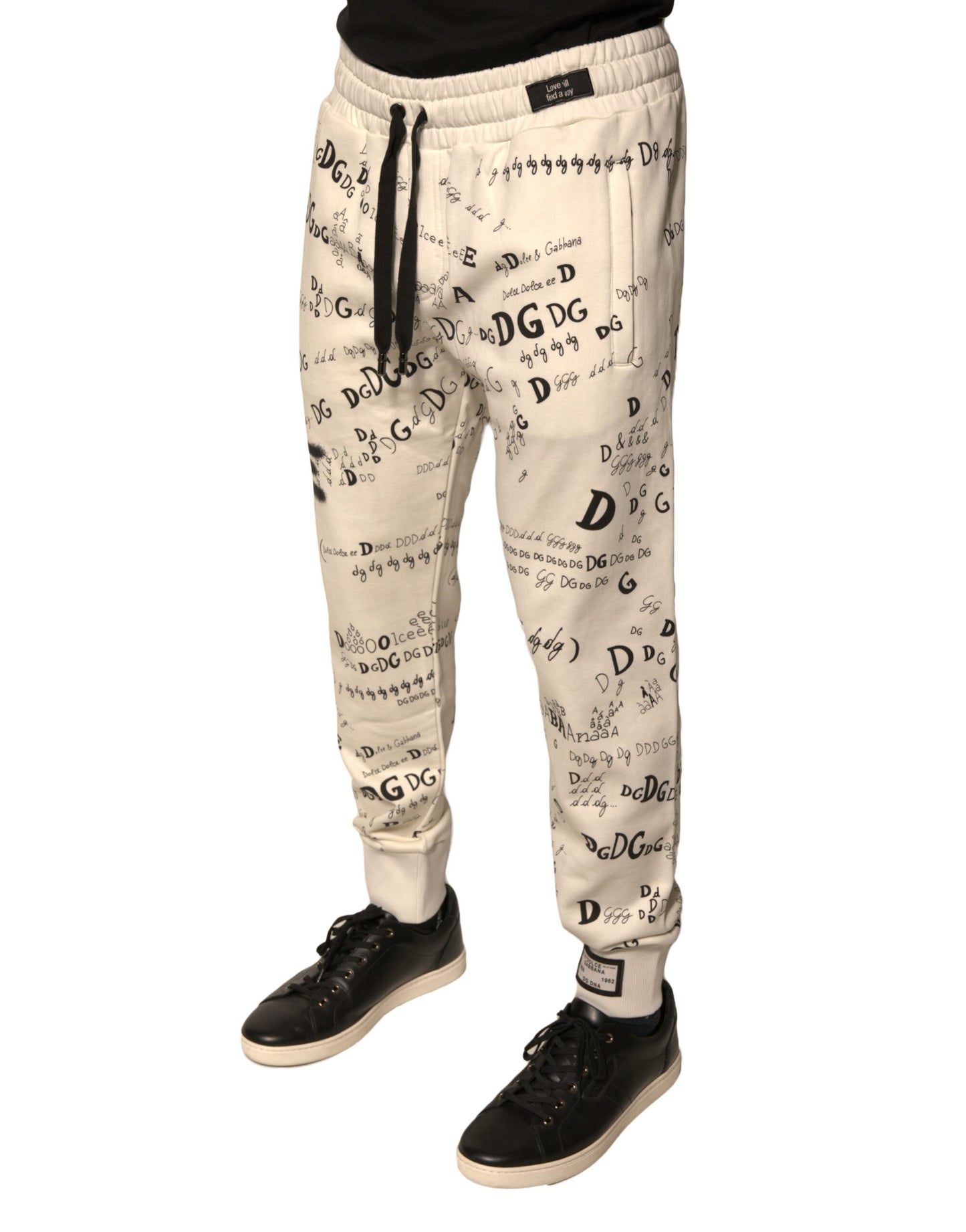 White Printed Cotton Jogger Sweatpants Pants