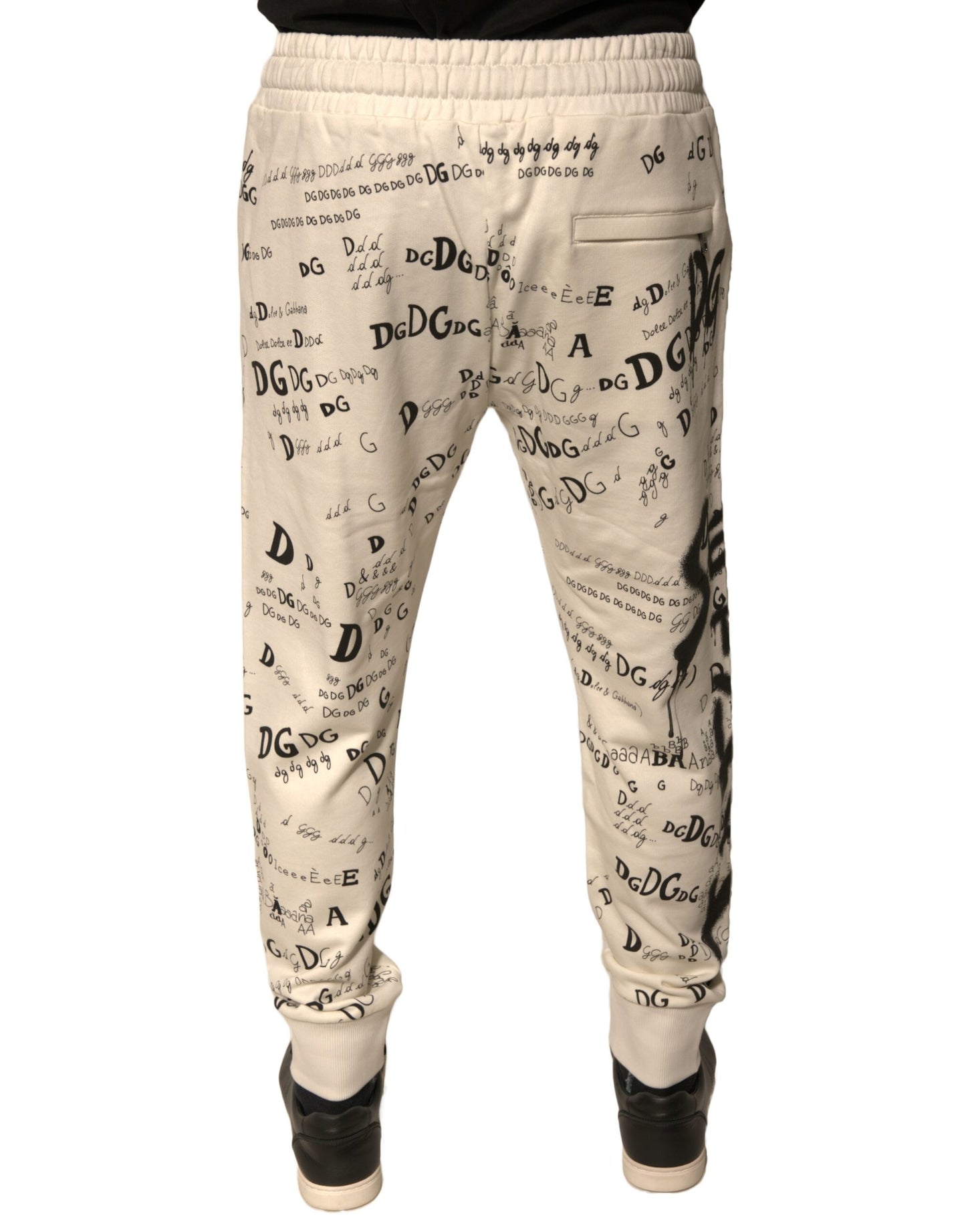 White Printed Cotton Jogger Sweatpants Pants