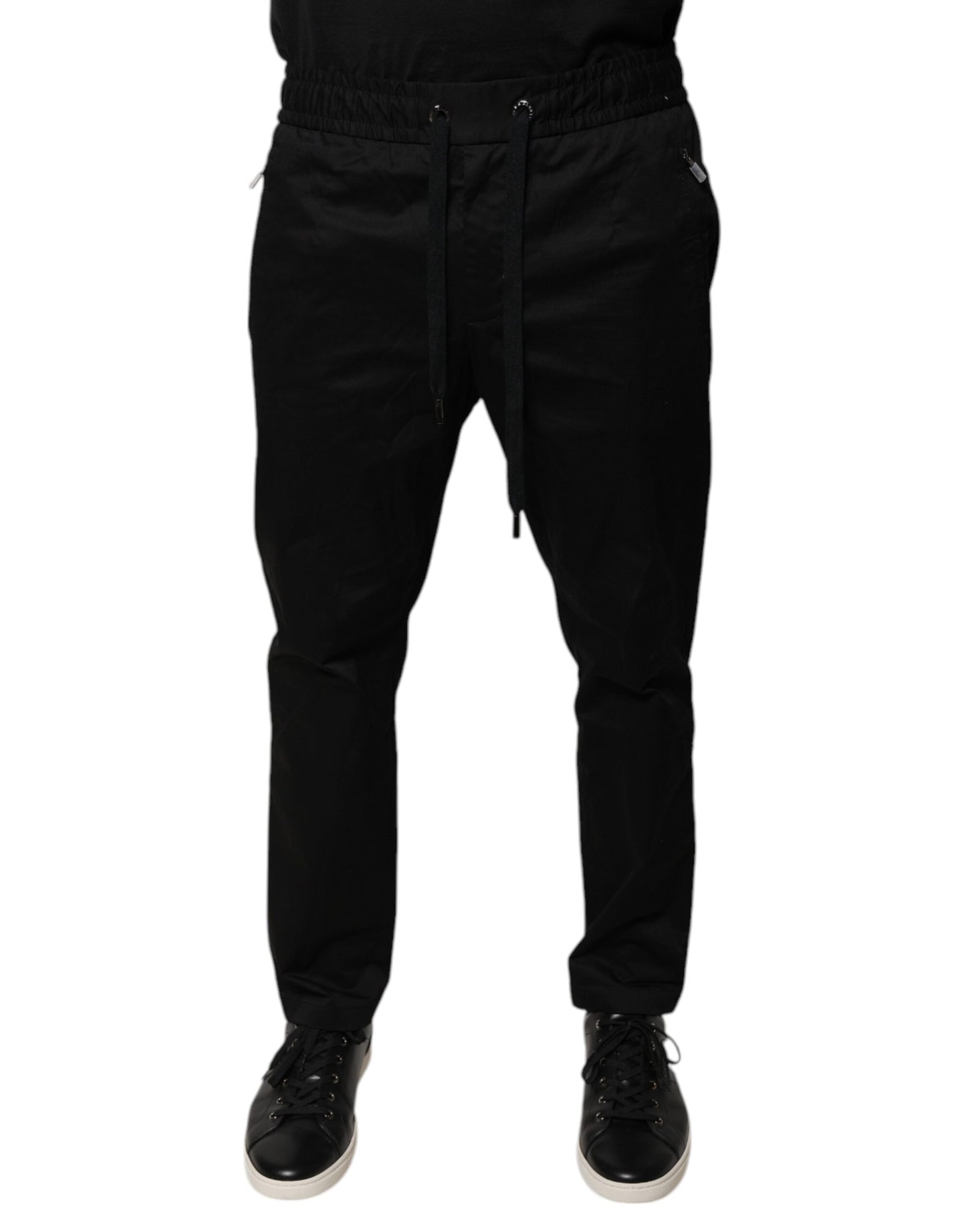 Black Cotton Stretch Skinny Sweatpants Pants