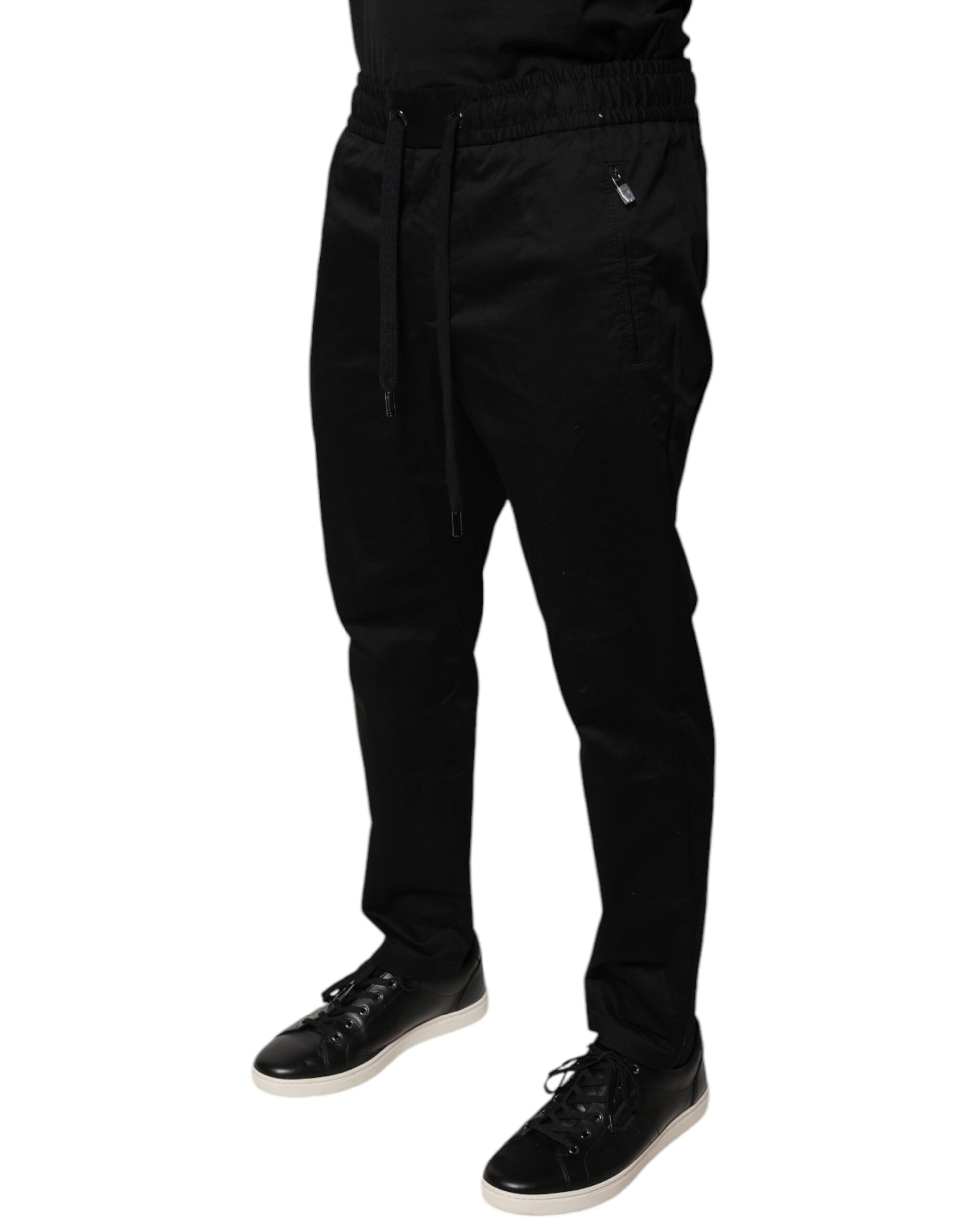 Black Cotton Stretch Skinny Sweatpants Pants