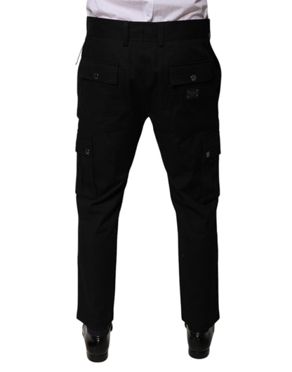 Black Cotton Cargo Tapered Pants