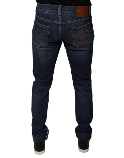 Dark Blue Cotton Logo Skinny Denim Jeans