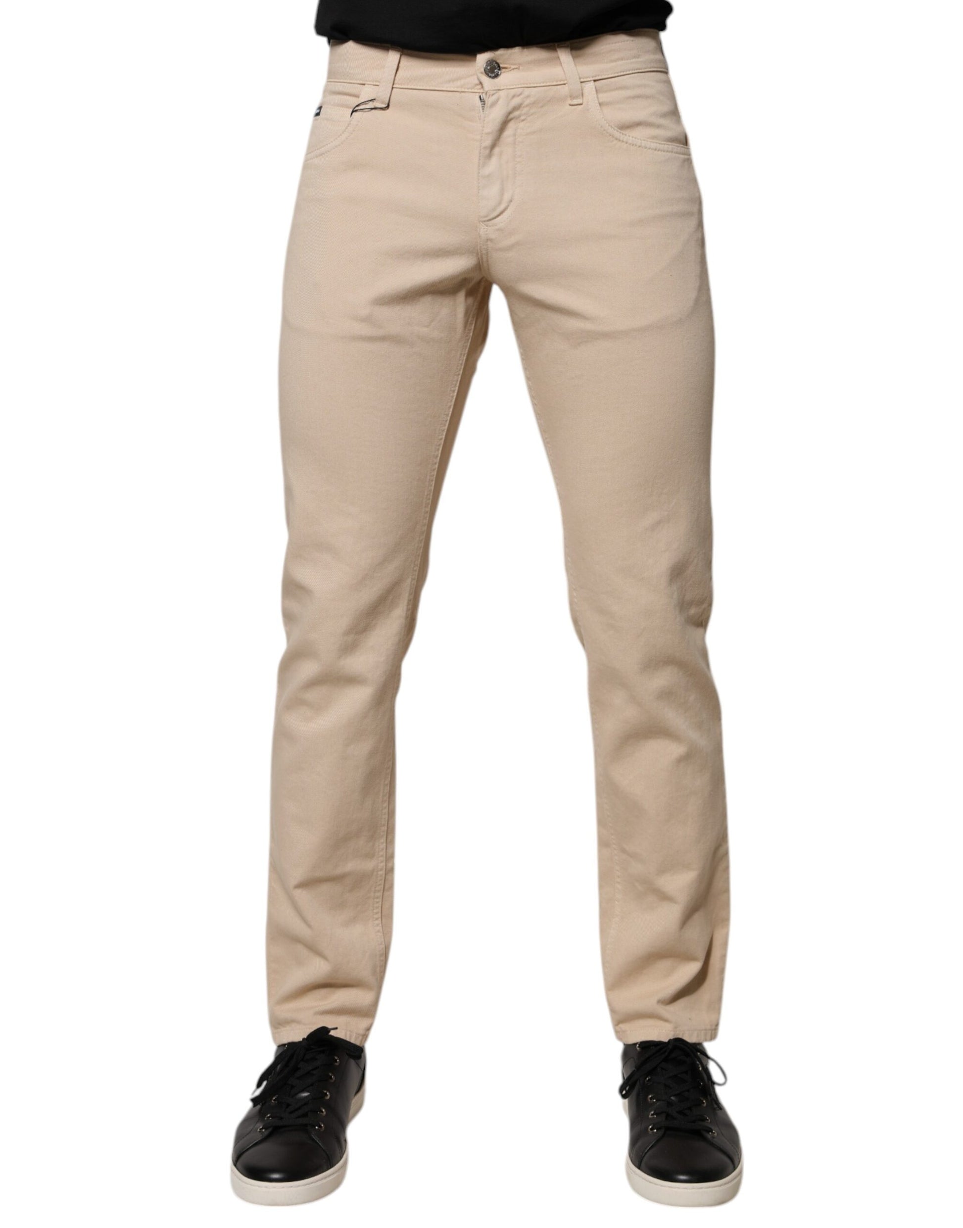 Beige Cotton Stretch Regular Men Denim Jeans