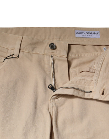 Beige Cotton Stretch Regular Men Denim Jeans