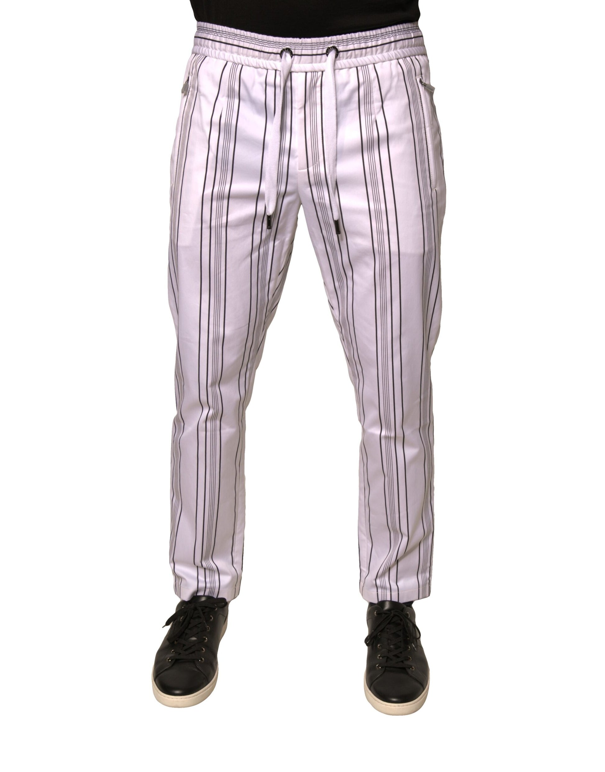 White Stripe Cotton Dress Skinny Pants