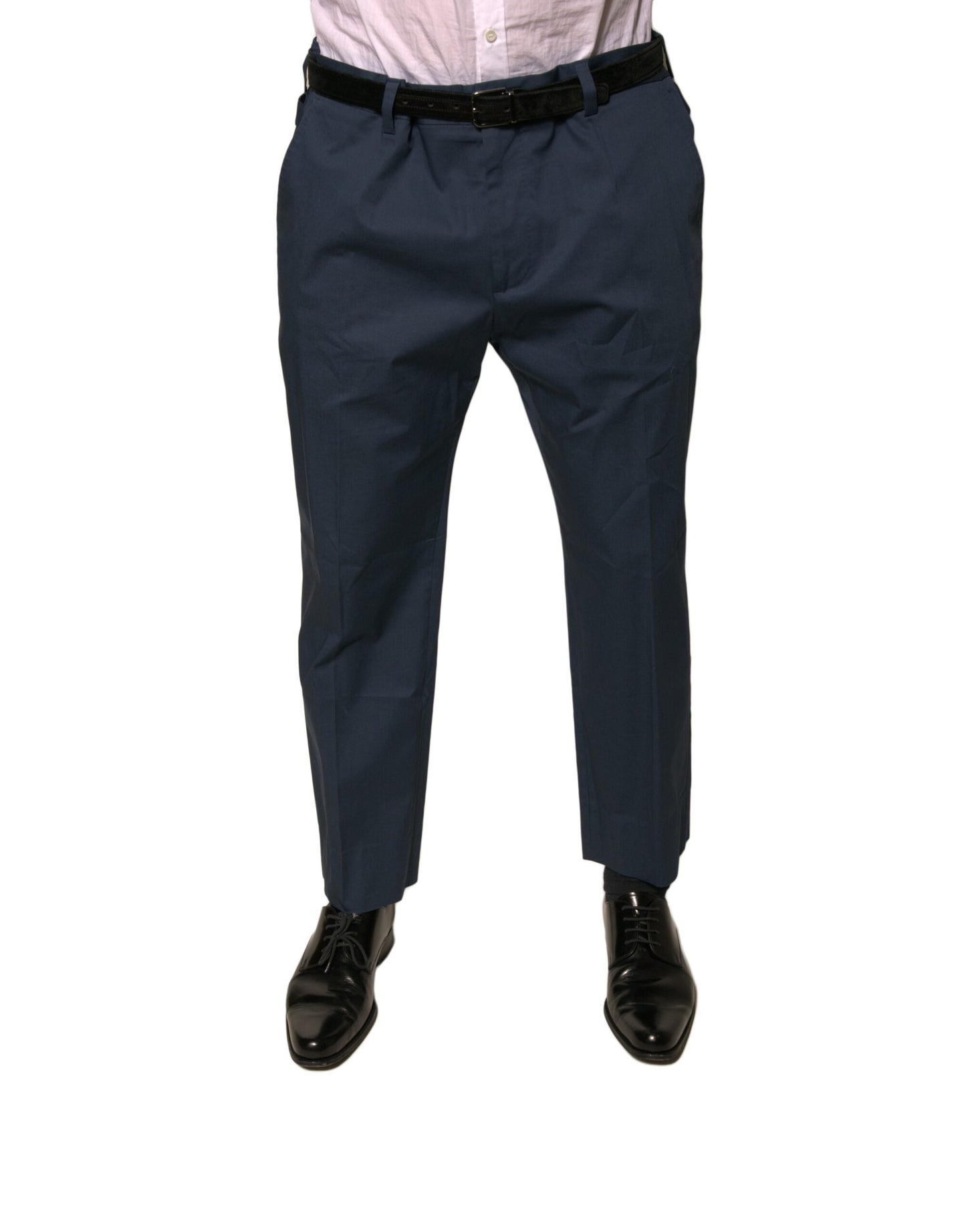 Blue Cotton Men Skinny Dress Pants