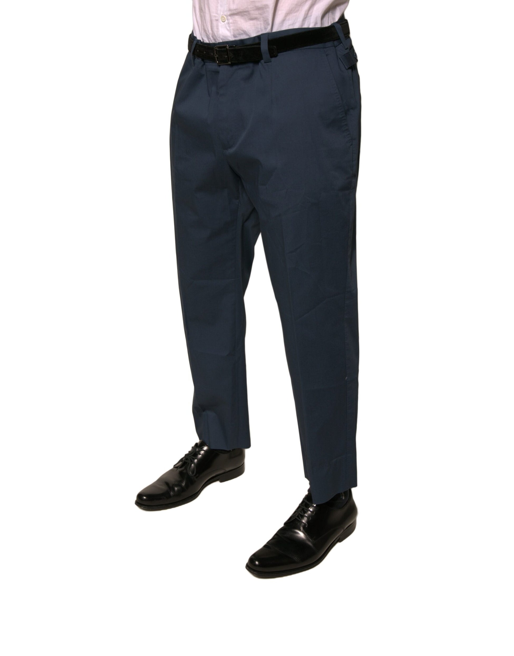 Blue Cotton Men Skinny Dress Pants