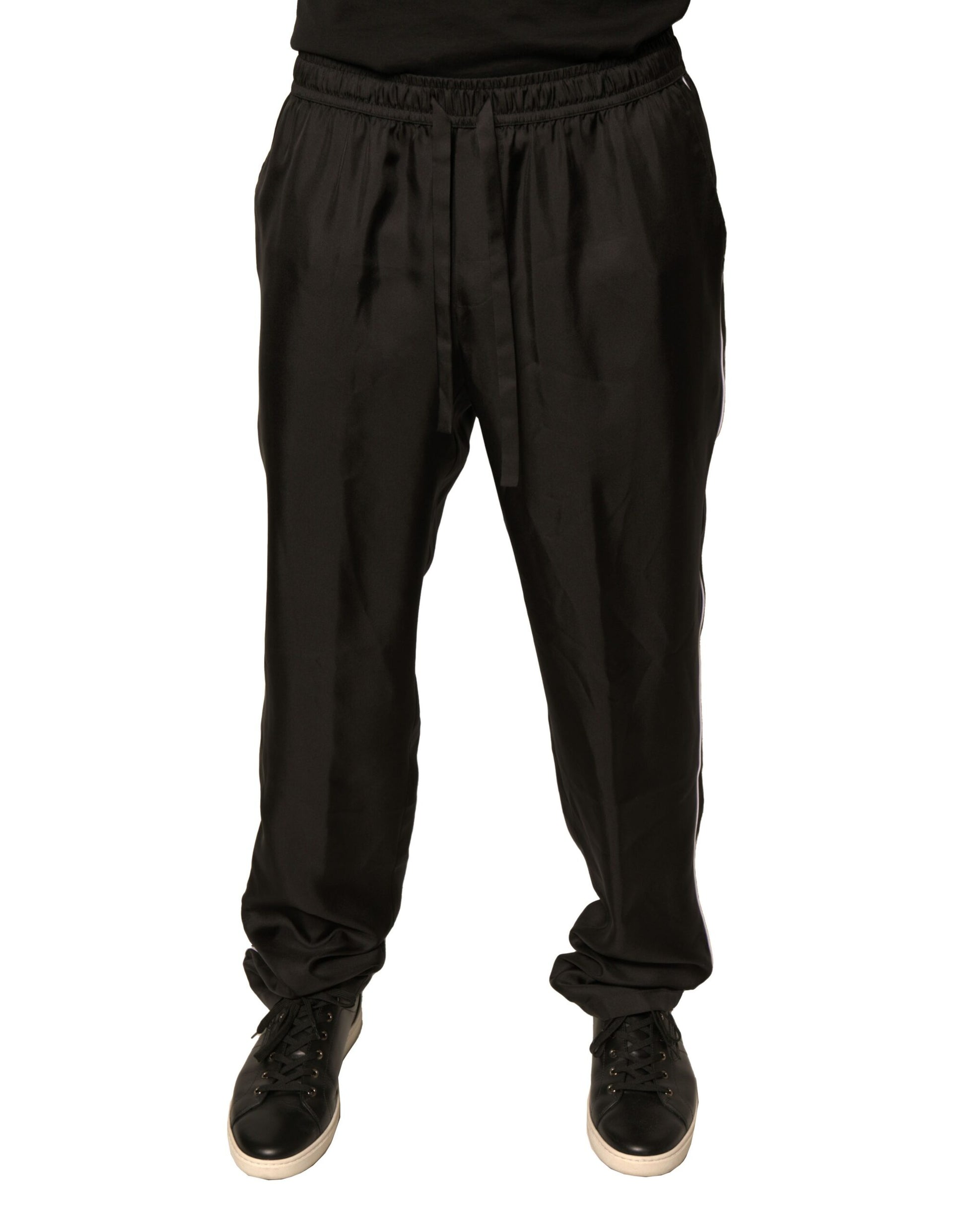 Black DG Logo Silk Jogger Sweatpants Pants