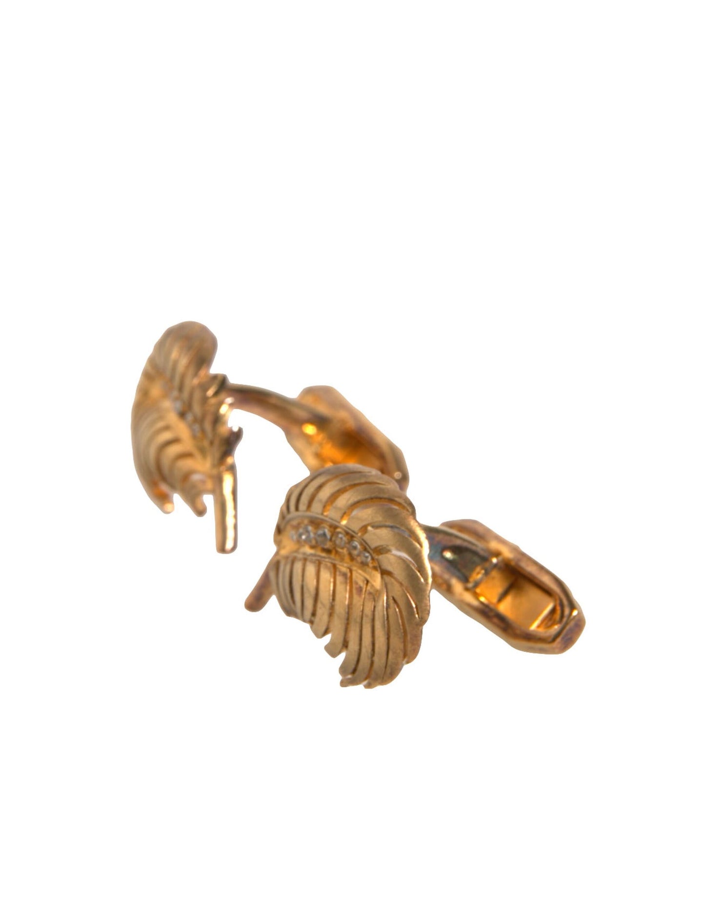 Gold 925 Sterling Silver Crystal Leaf Cufflink