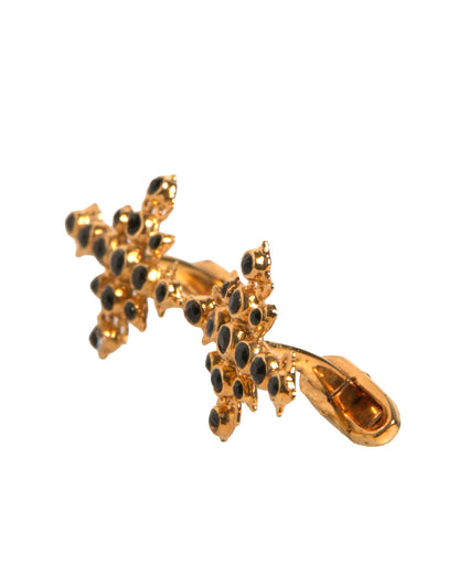 Gold Tone Brass Cross Crystal Cufflink