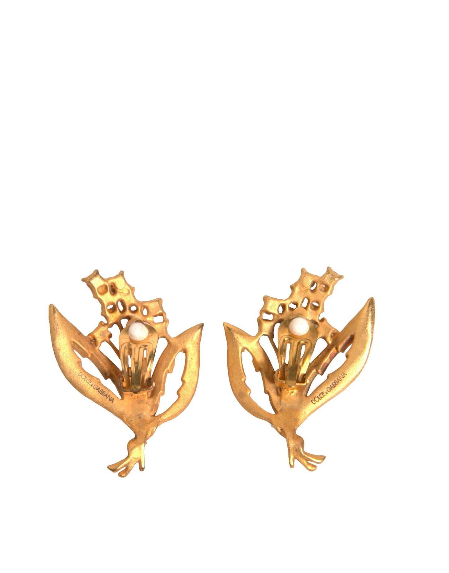 Gold Tone Brass Lily Of The Valley Pearl Clip On Earrings