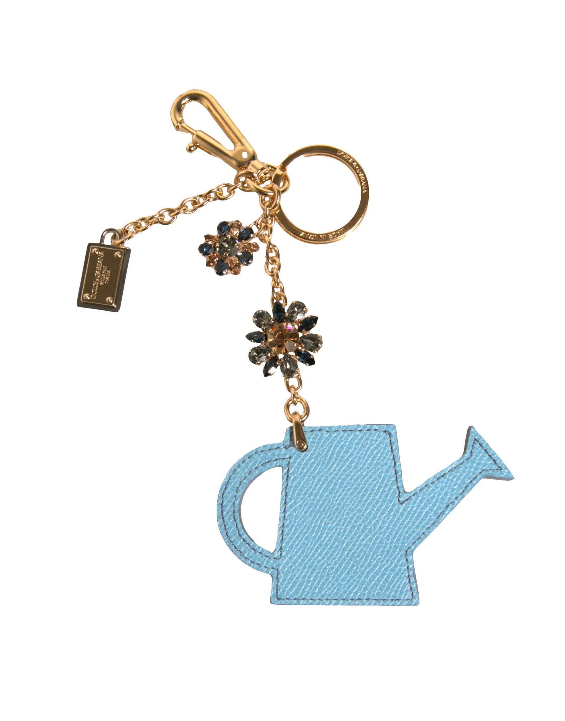 Blue Leather Watering Can Logo Plaque Keychain Keyring